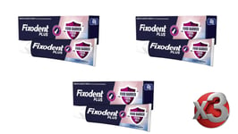 3 x Fixodent Plus Best Antibacterial Denture Adhesive Cream 40g Fresh Flavour