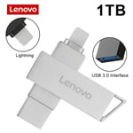 Lenovo-Clé USB 128 OTG 2 en 1 pour PC,support à mémoire de 3.0 Go,1 To,compatible avec iPhone,iPad,Android - Type silver1T