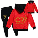 Cristiano Ronaldo Cr7 Cosplay Kostymer Barn Fotboll Idol Dragkedja Hoodies Byxor Flickor Barn Hög Kvalitet Bomull Kläder Set Black 100