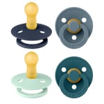 BIBS Colour Soother 4-Pack, BPA Free Dummy Pacifier, Round Nipple. Natural Rubber Latex, Made in Denmark. 6-18 Months (Pack of 4), Baby Boy Colours