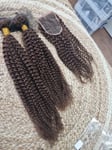 24+26&22INCH 4X4 CLOSURE BRAZILIAN HUMAN HAIR KINKY CURLS CHESTNUT BROWN 4# 250g