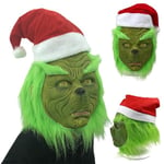 Grinchen helhuvud latexmask med peruk tomtehatt Monster Cosplay Xmas Party Prop