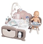 Smoby Toys - Baby Nurse Cocoon Doll Play Set for Children from 3 Years - 3-in-1 Play Centre (Doll Bed, Changing Table & Dining Station) - Includes Doll & Doll Accessories 220375