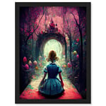 Doppelganger33 LTD Alice In Wonderland Through Looking Glass Enchanted Pink Forest Artwork Framed A3 Wall Art Print