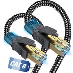 Cat 8 Câble Ethernet 6m¿Réseau RJ45 Super Débit 40Gbps 2000MHz Nylon Tressé Double Blindage Compatible avec Routeur Switch Modem Décodeur TV Box Internet PS5 PS5 Xbox Console de Jeux PC