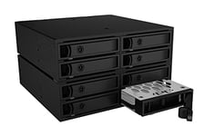 ICY BOX IB-2281MSK Carte-mère octuple pour 8X 2.5 Pouces HDD/SSD en 2X 5.25 Pouces, SATA III/SAS II, système Porteur, 2X Ventilateur, métal Massif, verrouillable