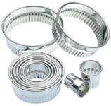 KitchenCraft Fluted Round Pastry Cutters with Storage Tin, Metal, Set of 11, Silver