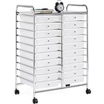 Yaheetech Chariot de Rangement avec 20 Tiroirs Blanc Tour/Meuble de Rangement à roulettes pour Salle de Bain Bureau Cuisine Salon de Beauté 62,5 x 36 x 91 cm