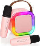 Micro Karaoke Enfants avec 2 Micro sans Fil,Jouet Fille Karaoké 3-12 Ans Micro Enfant,Karaoké Bluetooth Portable avec Changement de Voix Magique et Lumière LED. (Rose).[Y73]