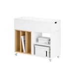 SoBuy Bout de Canapé en Bois, Table d'appoint Café, Table Basse Roulante, avec Porte- revues et Tiroir, Meuble de Rangement pour Salon, Bureau, Chambre, Blanc, L70xP30xH61cm, FBT134-W