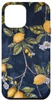 Coque pour iPhone 14 Plus Motif citron bleu marine, motif agrumes, imprimé fruits