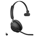 Jabra Evolve2 65 Wireless Mono Headset Over the Head Noise Cancelling Bluetooth with Microphone Black