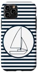 Coque pour iPhone 11 Pro Nautical Stripes Bleu Marine Blanc Minimaliste Yacht Voilier