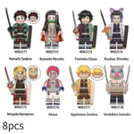 8 st Demon Slayer Anime Kamado Tanjirou Kamado Nezuko Agatsuma Zenitsu Hashibira Inosuke Minifigur Sammansatta Mini Byggstenar Actionfigurer Leksak