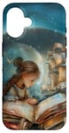 Coque pour iPhone 16 Portrait d'une fille lisant des livres d'histoire et son imagination