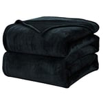 WAVVE Plaid Couverture Polaire Flanelle en Microfibre, Jeté de Canapé 150x200 Noir, Couverture lit Jete de Canape 2 Personnes, Plaid Fourrure Grand Chaud et Doux en Peluche, 200x150