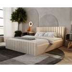 Lit double 140x200 Billo Slim Velvet, Lit avec Tiroir de Lit - Lit adulte Moderne - Beige (Amor Velvet 4323)