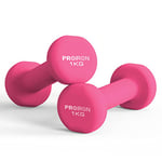 PROIRON Neoprene Dumbbell Weights Pair for Women 1kg 1.5kg 2kg 3kg 4kg 5kg 6kg 7kg 8kg 10kg, Arm Hand Exercise Weights (Pink-2 x 1KG)