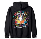 Let's Start the Year with a Cheer Kindergarten Cute Unicorn Zip Hoodie