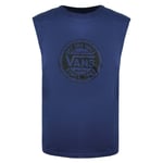 Vans Off The Wall Crew Neck Sleeveless Navy Blue Mens Vest V1YEFWC Cotton - Size Small