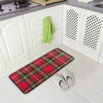 BLSYP Kitchen Rugs Runner Red Green Tartan Plaid Pattern Comfort Floor Mat Bath Mats Bed Desk Bathroom Area Rug Long Doormat Carpet Home Hotel