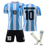 VM 1986 Argentina Maradona nr 10 Retro fotbollströja set Adult L（175-180cm）