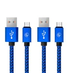 Cable Micro USB en Nylon Tresse [2x1M] Charge Rapide et Synchro donnees pour Samsung Galaxy S7/6/ A10/ J,Manette PS4/Xbox One,et Autres dispositifs MicroUSB - 2x1M Bleu