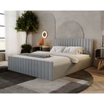 Lit double 140x200 Billo Slim Velvet, Lit avec Tiroir de Lit - Lit adulte Moderne - Gris clair (Amor Velvet 4318) - Gris clair