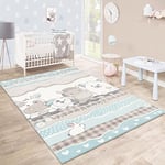 Paco Home Tapis pour Enfants Chambre D’Enfant Contours Découpés Ferme Animaux Beige Crème Couleurs Pastel, Dimension:120 cm Rond