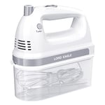 Lord Eagle Electric Hand Mixer, 300W Power Handheld Mixer Kitchen for 5-Speed Baking Cake Egg Cream Food Beaters Whisk, with Snap-On Storage Case, White