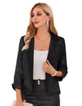 Blazer à Sequins Élégant pour Femme Veste à Manches 3/4 Devant Ouvert Col Revers Slim Fit pour Bureau S Noir à Sequins