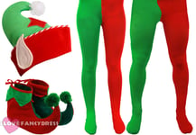 Elf Hat Shoes And Tights Christmas Fancy Dress Costume S M L Xl Xxl Xxxl Xxxxl