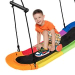 COSTWAY Kids Nest Swing, Hanging Platform Boat Surfing Tree Swings with Handles and Soft Padded Edge, Square Swing Seat for Garden Playground (Multicolor)