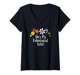 Womens Funny She's My Unbiological Sister Saying Flowers V-Neck T-Shirt