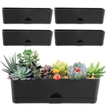 5 Pack Window Boxes Planters 16 Inches Rectangular Planter Herb Planter Boxes Large Plastic Flower Pots Rectangle Black Planter Outdoor and Indoor Succulent Window Sill Planter Self Watering Pots