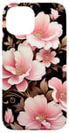 iPhone 15 Elegant Pink Flowers on a Black Background Floral Case