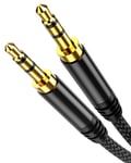 Câble Jack Audio 3.5mm Mâle vers Mâle [3m], Cable Auxiliaire stéréo en Nylon Tressé Haute Qualité, pour Casque, Voiture, Haut-parleur, Autoradio, Smartphones, Noir