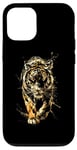 Coque pour iPhone 14 Pro Gold Tiger Encre d'art asiatique traditionnelle Tigre doré