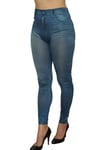 Legging fin bleu style jean moulant avec impressions sur poches