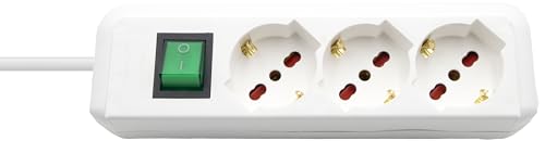 BRENNENSTUHL Eco-Line 1155529 - Multiprise électrique économique avec Interrupteur et 3 Prises universelles (IT10/16A - DE 16A) pour Bureau pour la Maison ou Le Bureau - Câble de 1,4 m, Blanc