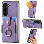 För Samsung Galaxy Z Fold5 5g Retro Skin-feel Ring Multi-kort Plånbok Mobiltelefonfodral Purple