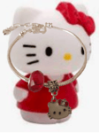 Bracelet - Hello Kitty et Perle Rouge - Plaqué Argent et Émail Rouge et Blanc - 