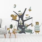 Ambiance Sticker Christmas Merry Christmas Stickers Adhesive Christmas Decoration Parties for Bedroom and Living Room The Magic Tree of Wood Animals – H90 x L135 cm