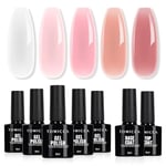 TOMICCA Vernis Semi Permanent, 5 Couleurs Vernis à Ongles Avec Base Coat &Top Coat No Wipe, Blanc Laiteux Rosa Gel UV Semi Permanent Soak Off Nail Art Kit De Démarrage Cadeau, 7 x 8ml