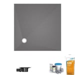 Receveur de douche à carreler 150 x 150 WEDI Fundo Primo écoulement excentré + bonde horizontale + kit d'étanchéité + colle 320