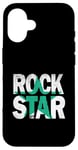 Coque pour iPhone 16 Bleu sarcelle Aqua Rock Star Teal Aqua Graphic