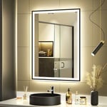 Miroir de salle de bain à led, miroir de courtoisie mural, grand miroir moderne sans cadre, anti-buée, étanche IP44, vertical et horizontal (80 x 60