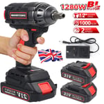 2 Batteries 1/2" Cordless Electric Impact Wrench Drill Gun 1000NM Ratchet Driver