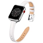 SUNFWR Compatible avec Le Bracelet Apple Watch 45mm 44mm 42mm,Fin Cuir Véritable Femme Bracelet Remplacement,pour iwatch Series 7/6/5/4/3/2/1,SE(42mm 44mm 45mm,Blanc&Argent)