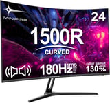 Écran PC 24 Pouces incurvé Gaming Moniteur 180Hz, 1ms, 130% sRGB, avec Haut-Parleur, HDR, FreeSync, 300cd/m², VA, Résolution FHD 1080P, HDMI1.4 DP1.2 Ports (MFG24C1 Câble HDMI Inclus)